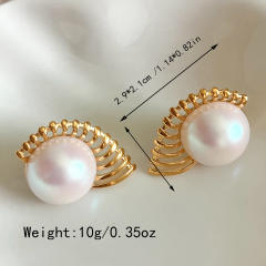 Explosive Oversized Pearl Hollow Scallop stainless steel Earrings Open Ring Set