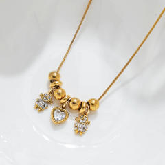 Light Luxury Fashion Inlaid Zircon boy girl charm Plated 18K Gold Stainless Steel necklace