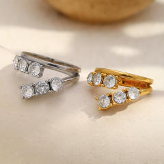 Stainless Steel rings Plated 18K Gold Luxury Romantic Double-Layer Zircon Ring Jewelry
