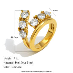 Stainless Steel rings Plated 18K Gold Luxury Romantic Double-Layer Zircon Ring Jewelry