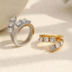 Stainless Steel rings Plated 18K Gold Luxury Romantic Double-Layer Zircon Ring Jewelry