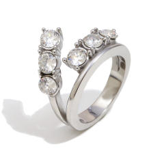 Stainless Steel rings Plated 18K Gold Luxury Romantic Double-Layer Zircon Ring Jewelry