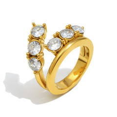 Stainless Steel rings Plated 18K Gold Luxury Romantic Double-Layer Zircon Ring Jewelry