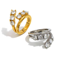Stainless Steel rings Plated 18K Gold Luxury Romantic Double-Layer Zircon Ring Jewelry