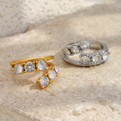 Stainless Steel rings Plated 18K Gold Luxury Romantic Double-Layer Zircon Ring Jewelry