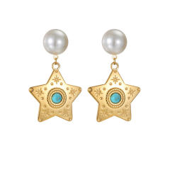 Ins Holiday Style Stainless Steel earrings 18K Gold Turquoise Earrings