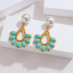 Ins Holiday Style Stainless Steel earrings 18K Gold Turquoise Earrings