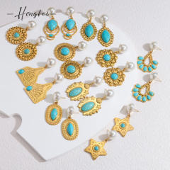 Ins Holiday Style Stainless Steel earrings 18K Gold Turquoise Earrings