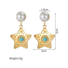 Ins Holiday Style Stainless Steel earrings 18K Gold Turquoise Earrings
