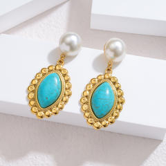 Ins Holiday Style Stainless Steel earrings 18K Gold Turquoise Earrings