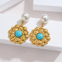 Ins Holiday Style Stainless Steel earrings 18K Gold Turquoise Earrings