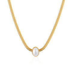 Stainless steel necklace suit women retro temperament Joker oval pearl necklace set