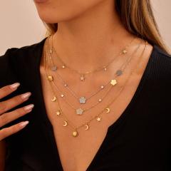 Ins Exquisite Diamond-Encrusted Flower Star-Shaped Multi-Pendant Stainless Steel Necklace