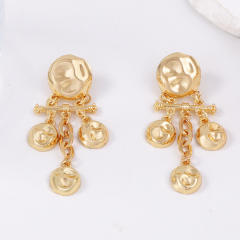 Minimalist Design Alloy Geometric Embossed Hammer Texture Round Spliced Tassel Earrings