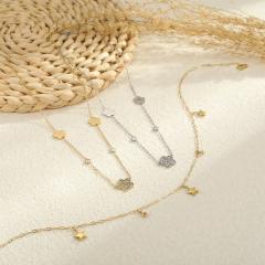 Ins Exquisite Diamond-Encrusted Flower Star-Shaped Multi-Pendant Stainless Steel Necklace