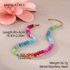 Natural Stone Beaded Necklace Dopamine Color Bohemian Style necklace