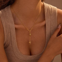 Minimalist diamond eight mans star necklace cross pendant stainless steel necklace