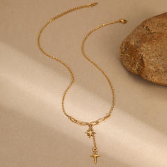 Minimalist diamond eight mans star necklace cross pendant stainless steel necklace