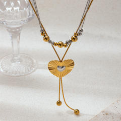 Stainless Steel Necklace Women's Non-Fading mix color bead heart necklace