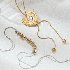 Stainless Steel Necklace Women's Non-Fading mix color bead heart necklace