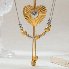 Stainless Steel Necklace Women's Non-Fading mix color bead heart necklace