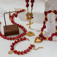 Stainless Steel necklace Acrylic Heart Beaded Necklace new year stainless steel jewelry set