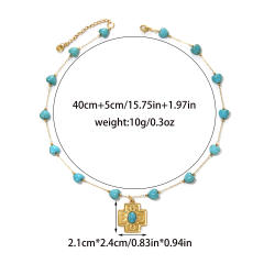 Bohemia Stainless Steel necklace Dragonfly Sun Cross Pendant Turquoise Heart-Shaped Oval Beaded Necklace