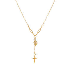 Minimalist diamond eight mans star necklace cross pendant stainless steel necklace