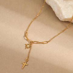 Minimalist diamond eight mans star necklace cross pendant stainless steel necklace