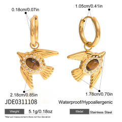 Sweet tiger eye stone inlaid bird series stainless steel necklace earrings set