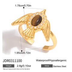 Sweet tiger eye stone inlaid bird series stainless steel necklace earrings set