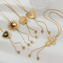 Stainless Steel Necklace Luxury Tassel Pendant Necklace heart sun cross long necklace