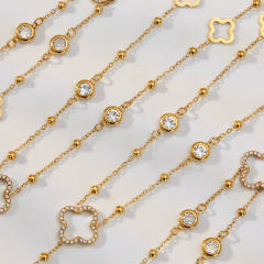 18KG diamond clover hollow out flower stainless steel necklace dainty necklace