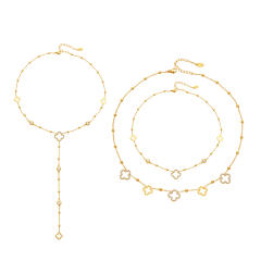 18KG diamond clover hollow out flower stainless steel necklace dainty necklace
