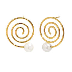Creative Stainless Steel earrings Plated 18K Spiral Coil Imitation Pearl Earrings for Women