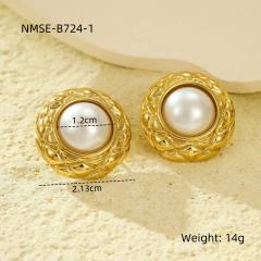 Elegant pearl inlaid flower fan shape stainless steel earrings