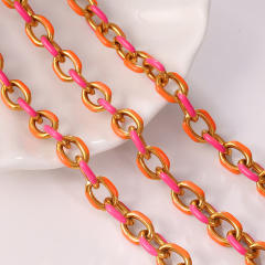 Sweet pink orange color enamel thick chain necklace stainless steel necklace DIY chain necklace