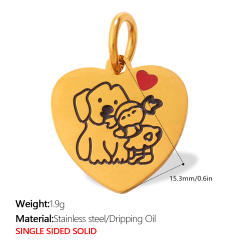 Cute pet heart-shaped dog paw print pendant stainless steel charm diy jewelry accessory
