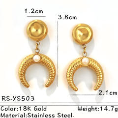 18KG unique mix color circle crescentmoon stainless steel earrings