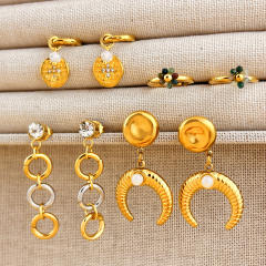 18KG unique mix color circle crescentmoon stainless steel earrings