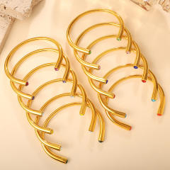 Multi-Color Gemstone Open Bracelet Minimalist Colorful Diamond stainless steel bangle bracelet