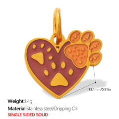 Cute pet heart-shaped dog paw print pendant stainless steel charm diy jewelry accessory