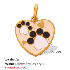 Cute pet heart-shaped dog paw print pendant stainless steel charm diy jewelry accessory