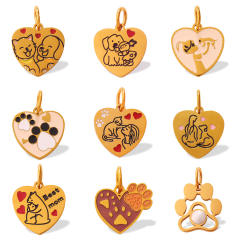 Cute pet heart-shaped dog paw print pendant stainless steel charm diy jewelry accessory