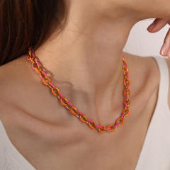 Sweet pink orange color enamel thick chain necklace stainless steel necklace DIY chain necklace