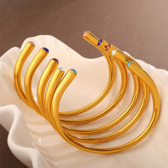 Multi-Color Gemstone Open Bracelet Minimalist Colorful Diamond stainless steel bangle bracelet