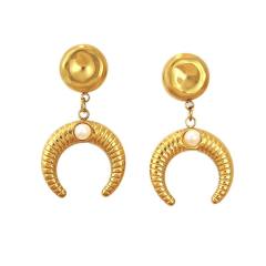 18KG unique mix color circle crescentmoon stainless steel earrings