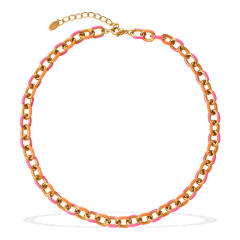 Sweet pink orange color enamel thick chain necklace stainless steel necklace DIY chain necklace