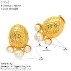 Stainless Steel Earrings 18K Gold Flower Inlaid Pearl Earrings for Women