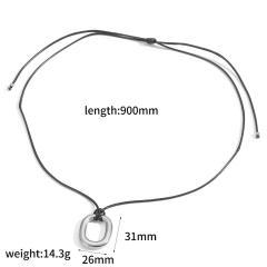 Personalized Retro Wax Rope Sweater Chain Stainless Steel Heart-Shaped O-Shaped Pendant long necklace
